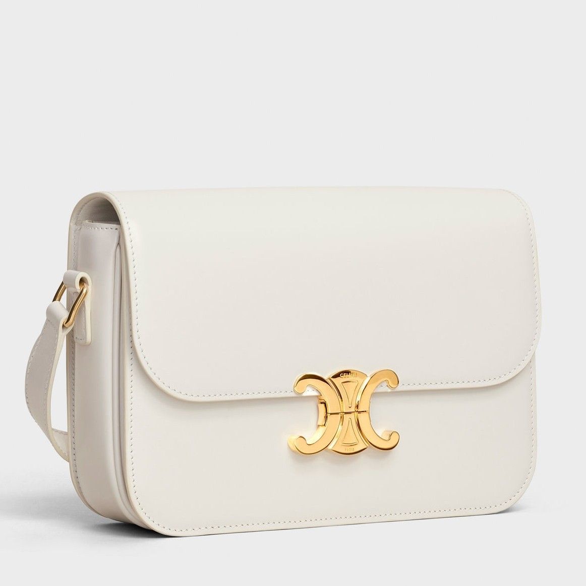 Celine Triomphe Medium Bag In White Smooth Calfskin