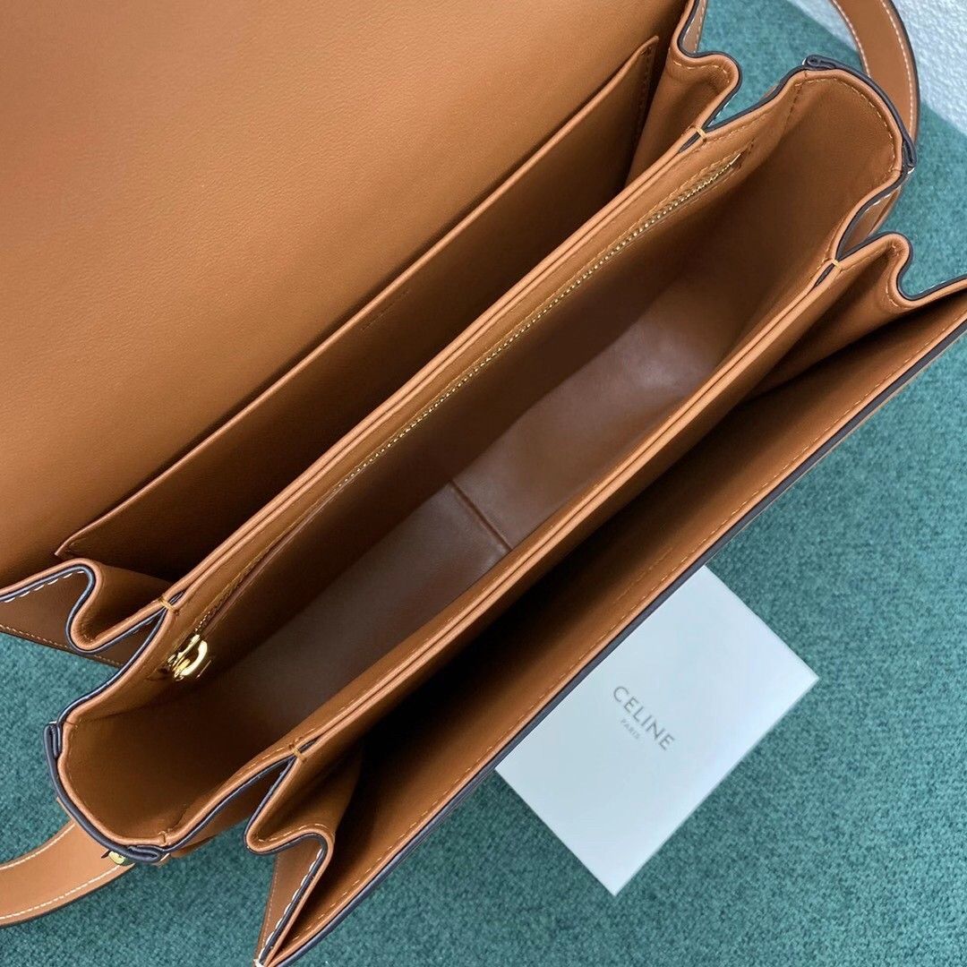 Celine Triomphe Medium Bag In Brown Natural Calfskin