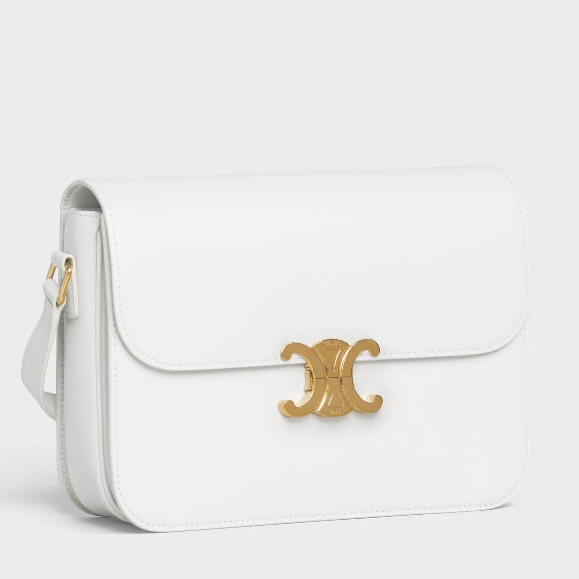 Celine Triomphe Large Bag In White Calfskin