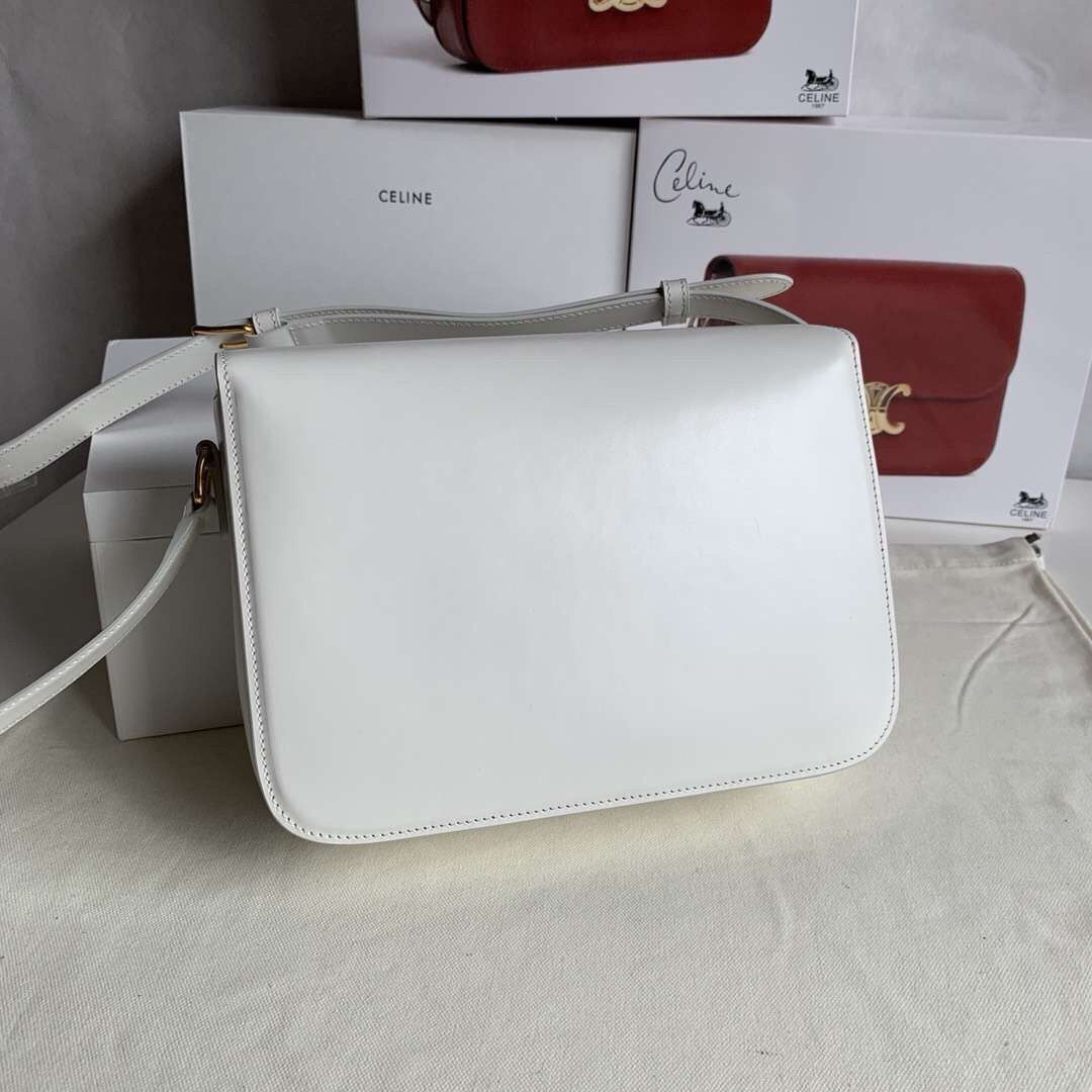 Celine Triomphe Large Bag In White Calfskin