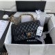 CHANEL Classic Handbag Black Lambskin Gold Tone Metal