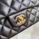 CHANEL Classic Handbag Black Lambskin Gold Tone Metal