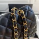 CHANEL Classic Handbag Black Lambskin Gold Tone Metal