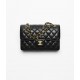 CHANEL Small Classic Handbag Black Grained Calfskin Gold Tone Metal