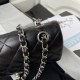 CHANEL Small Classic Handbag Black Grained Calfskin Gold Tone Metal