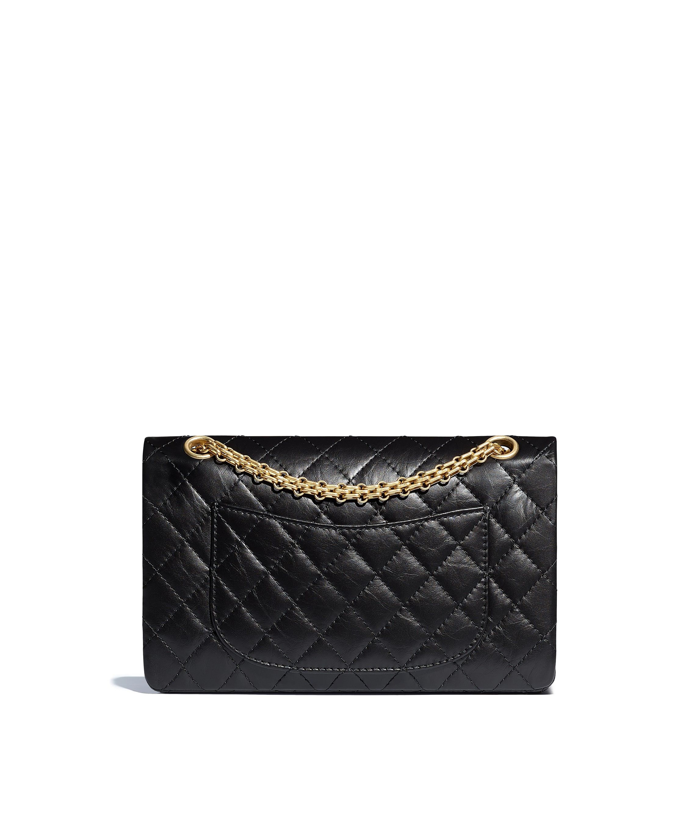 CHANEL 2.55 Handbag Black Aged Calfskin Gold Tone Metal