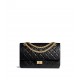 CHANEL 2.55 Handbag Black Aged Calfskin Gold Tone Metal