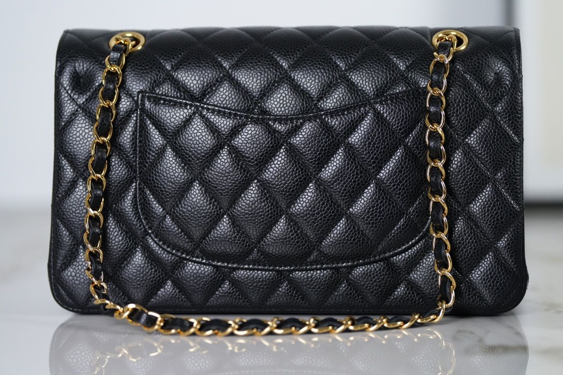 CHANEL Maxi Classic Handbag Black Grained Calfskin Gold Tone Metal