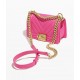 CHANEL Small BOY CHANEL Handbag Fuchsia Grained Shiny Calfskin Gold Tone Metal