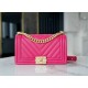 CHANEL Small BOY CHANEL Handbag Fuchsia Grained Shiny Calfskin Gold Tone Metal