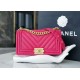 CHANEL Small BOY CHANEL Handbag Fuchsia Grained Shiny Calfskin Gold Tone Metal