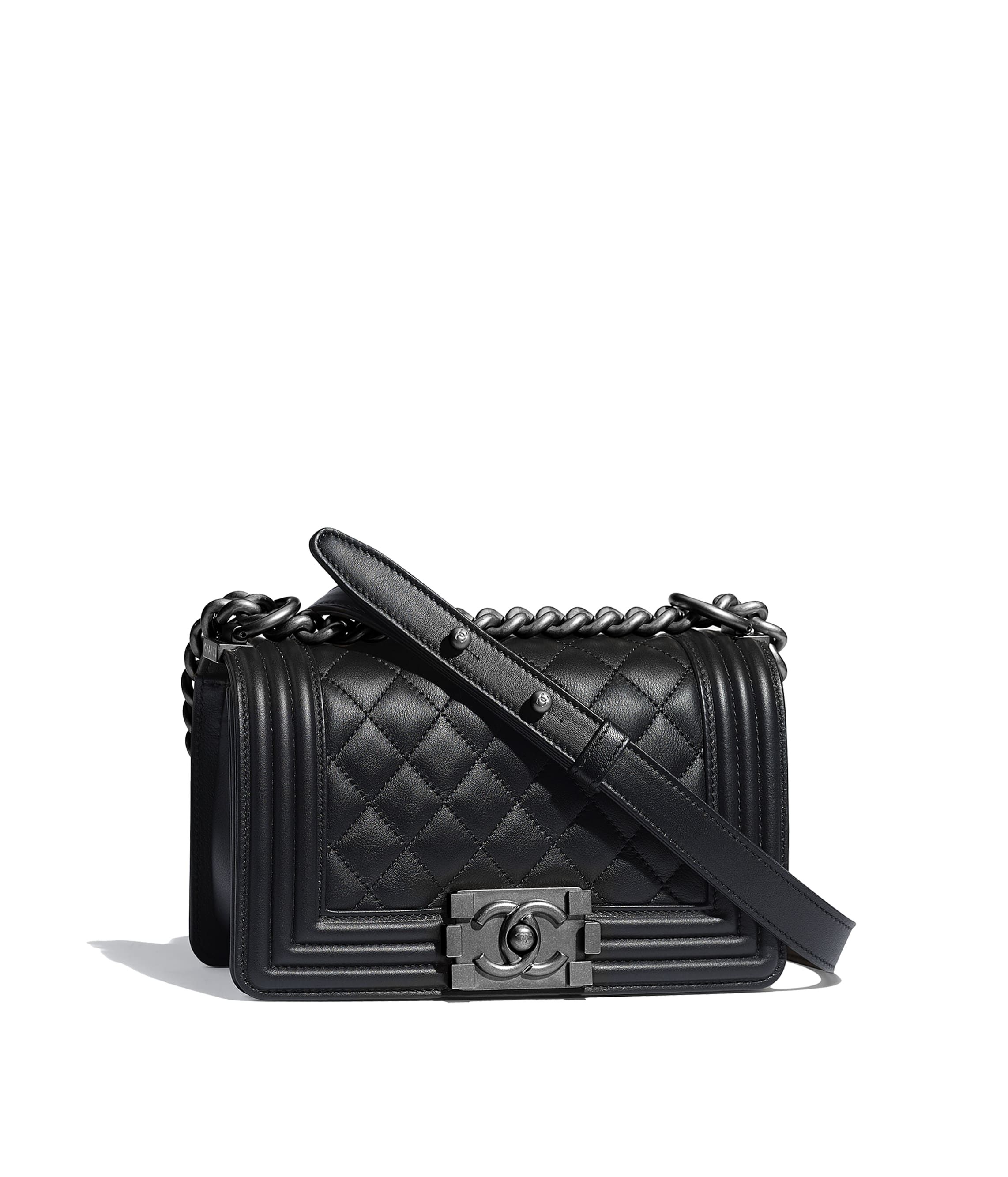 CHANEL Small BOY CHANEL Handbag Black Calfskin Ruthenium Finish Metal