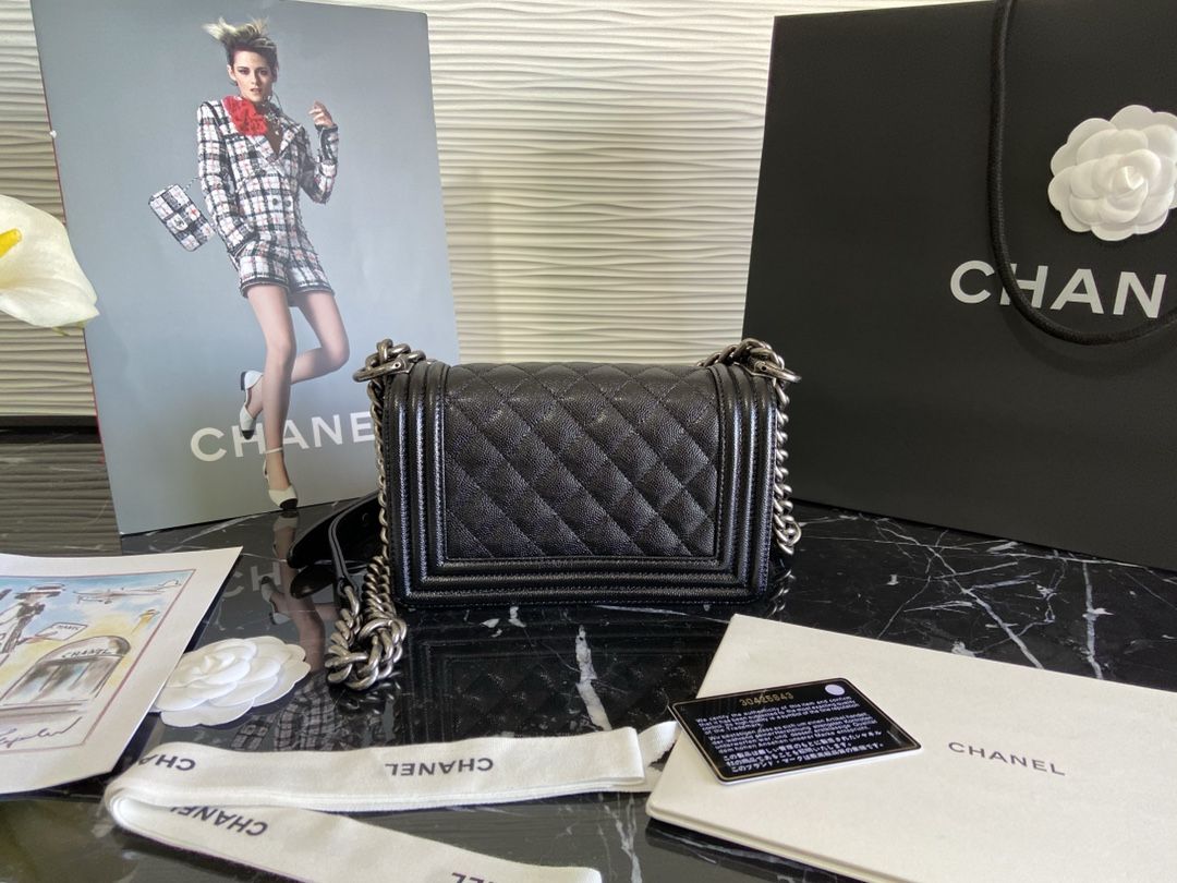 CHANEL Small BOY CHANEL Handbag Black Calfskin Ruthenium Finish Metal