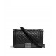 CHANEL BOY CHANEL Handbag Black Calfskin Ruthenium Finish Metal