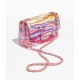 CHANEL Mini Flap Bag Yellow Purple Pink Embroidered Satin Sequins Gold Tone Metal