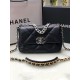 CHANEL 19 Handbag Black Shiny Lambskin Gold Tone Silver Tone Ruthenium Finish Metal