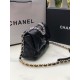 CHANEL 19 Handbag Black Shiny Lambskin Gold Tone Silver Tone Ruthenium Finish Metal