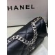 CHANEL 19 Handbag Black Shiny Lambskin Gold Tone Silver Tone Ruthenium Finish Metal