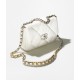 CHANEL 19 Handbag White Shiny Lambskin Gold Tone Silver Tone Ruthenium Finish Metal