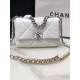 CHANEL 19 Handbag White Shiny Lambskin Gold Tone Silver Tone Ruthenium Finish Metal