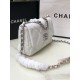 CHANEL 19 Handbag White Shiny Lambskin Gold Tone Silver Tone Ruthenium Finish Metal