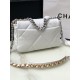 CHANEL 19 Handbag White Shiny Lambskin Gold Tone Silver Tone Ruthenium Finish Metal