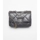 CHANEL 19 Handbag Dark Gray Shiny Lambskin Gold Tone Silver Tone Ruthenium Finish Metal