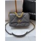 CHANEL 19 Handbag Dark Gray Shiny Lambskin Gold Tone Silver Tone Ruthenium Finish Metal