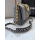 CHANEL 19 Handbag Dark Gray Shiny Lambskin Gold Tone Silver Tone Ruthenium Finish Metal