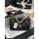 CHANEL 19 Large Handbag Black Shiny Lambskin Gold Tone Silver Tone Ruthenium Finish Metal