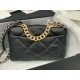 CHANEL 19 Large Handbag Black Shiny Lambskin Gold Tone Silver Tone Ruthenium Finish Metal