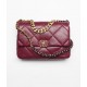 CHANEL 19 Large Handbag Burgundy Shiny Lambskin Gold Tone Silver Tone Ruthenium Finish Metal