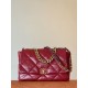 CHANEL 19 Large Handbag Burgundy Shiny Lambskin Gold Tone Silver Tone Ruthenium Finish Metal