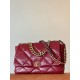 CHANEL 19 Large Handbag Burgundy Shiny Lambskin Gold Tone Silver Tone Ruthenium Finish Metal