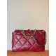 CHANEL 19 Large Handbag Burgundy Shiny Lambskin Gold Tone Silver Tone Ruthenium Finish Metal