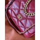 CHANEL 19 Large Handbag Burgundy Shiny Lambskin Gold Tone Silver Tone Ruthenium Finish Metal