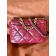 CHANEL 19 Large Handbag Burgundy Shiny Lambskin Gold Tone Silver Tone Ruthenium Finish Metal