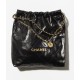 CHANEL 22 Large Handbag Black Shiny Calfskin Gold Tone Metal