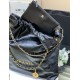 CHANEL 22 Large Handbag Black Shiny Calfskin Gold Tone Metal