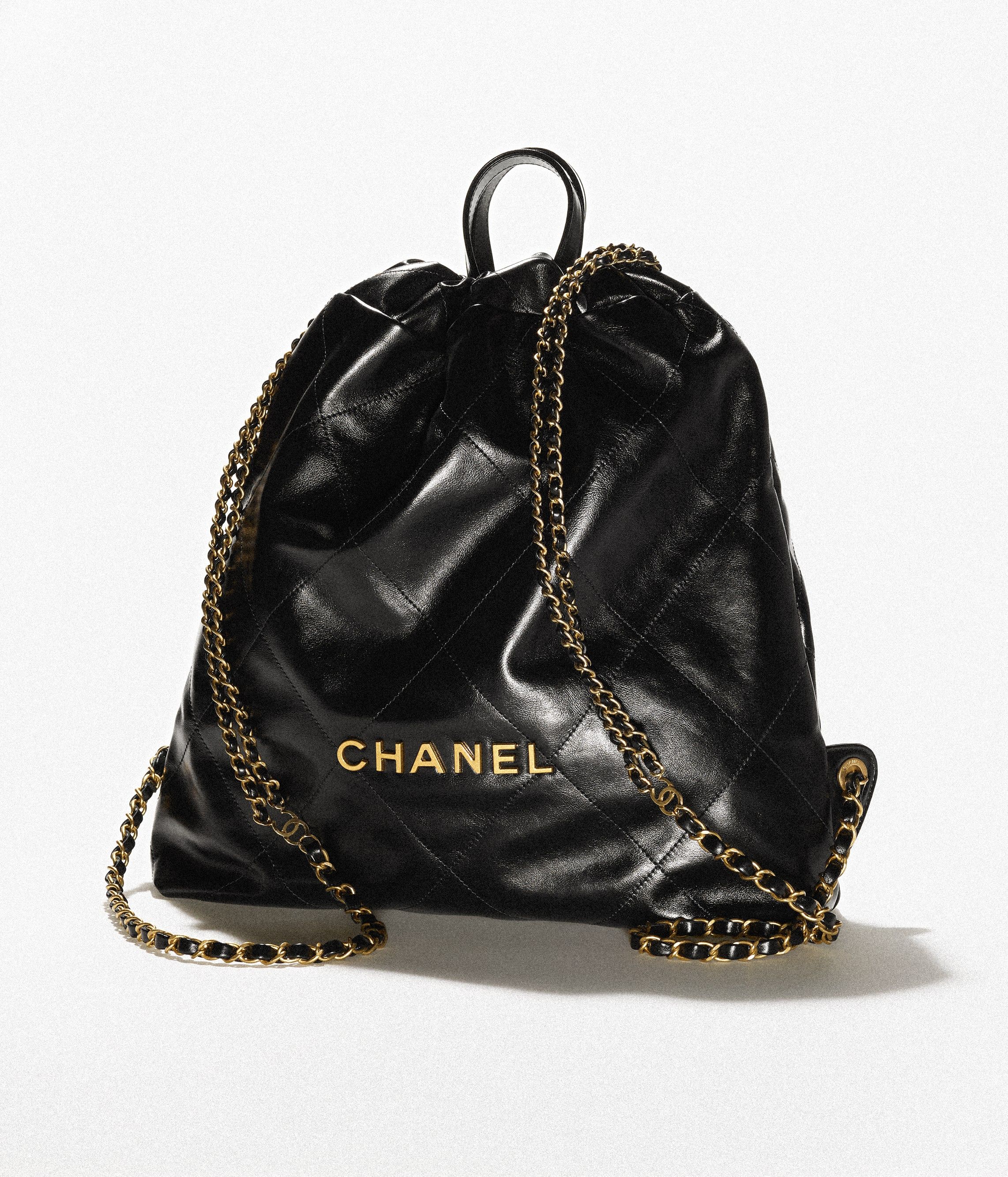 CHANEL Large Back Pack CHANEL 22 Black Shiny Calfskin Gold Tone Metal