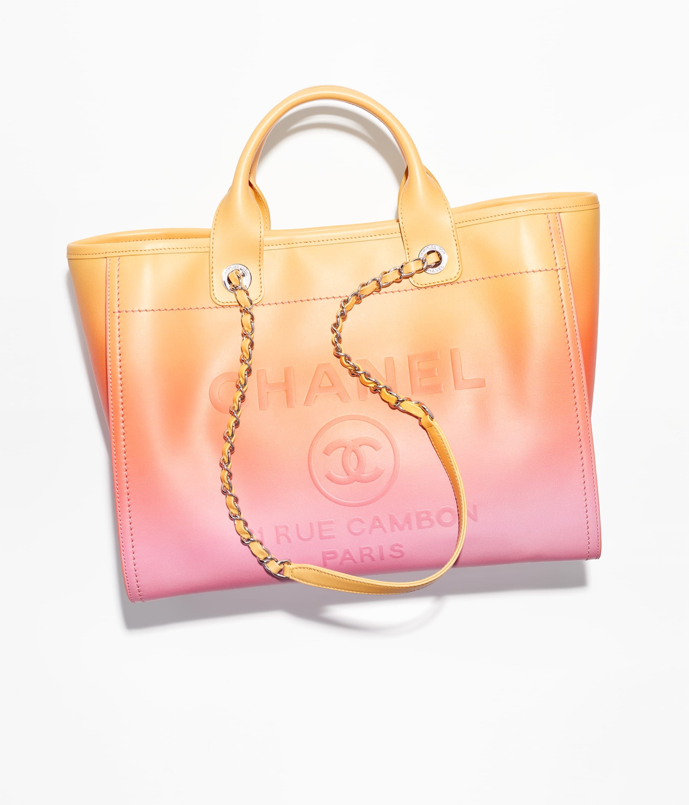 CHANEL Shopping Bag Orange Coral Pink Shaded Calfskin Silver Tone Metal