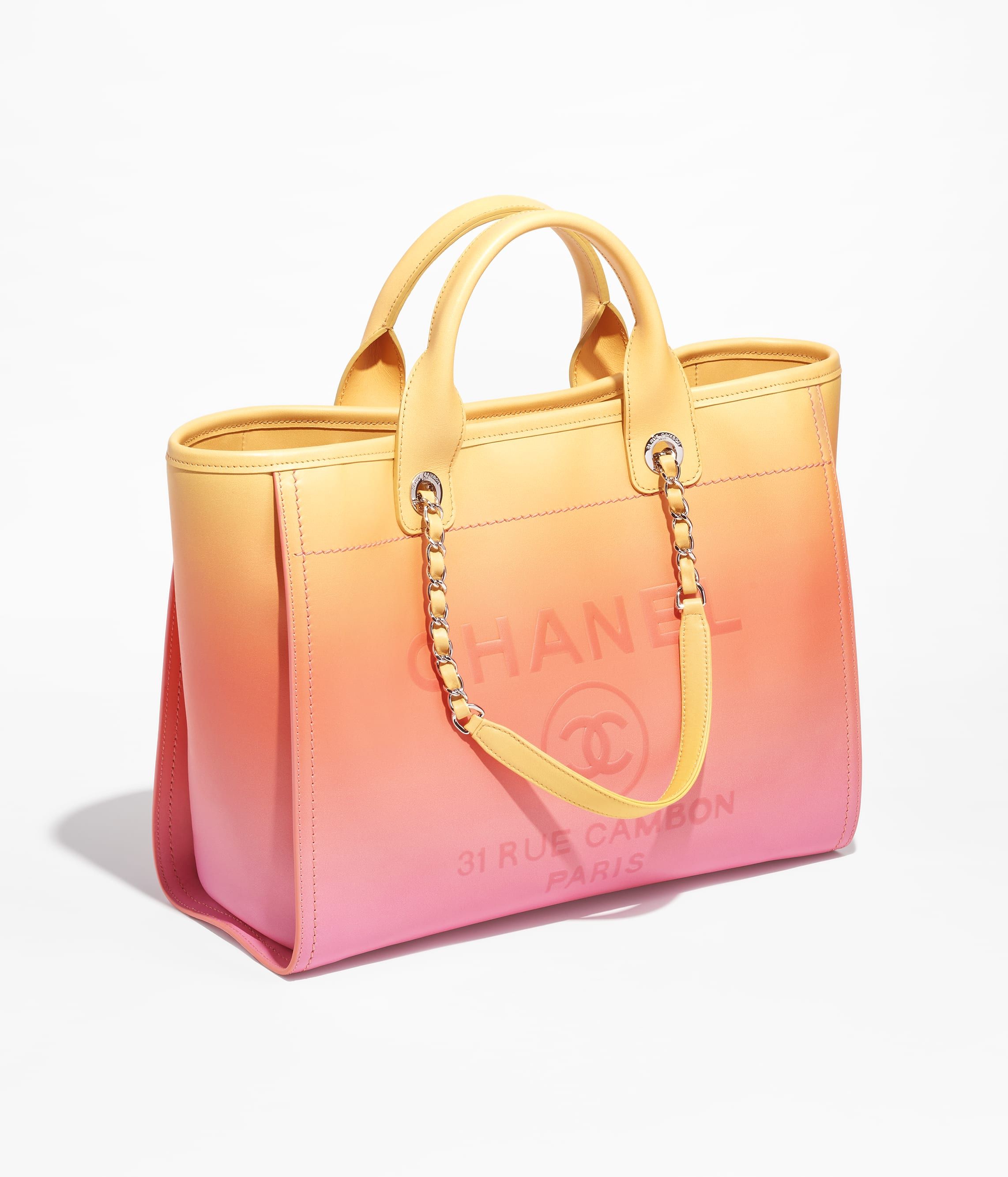 CHANEL Shopping Bag Orange Coral Pink Shaded Calfskin Silver Tone Metal