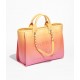 CHANEL Shopping Bag Orange Coral Pink Shaded Calfskin Silver Tone Metal