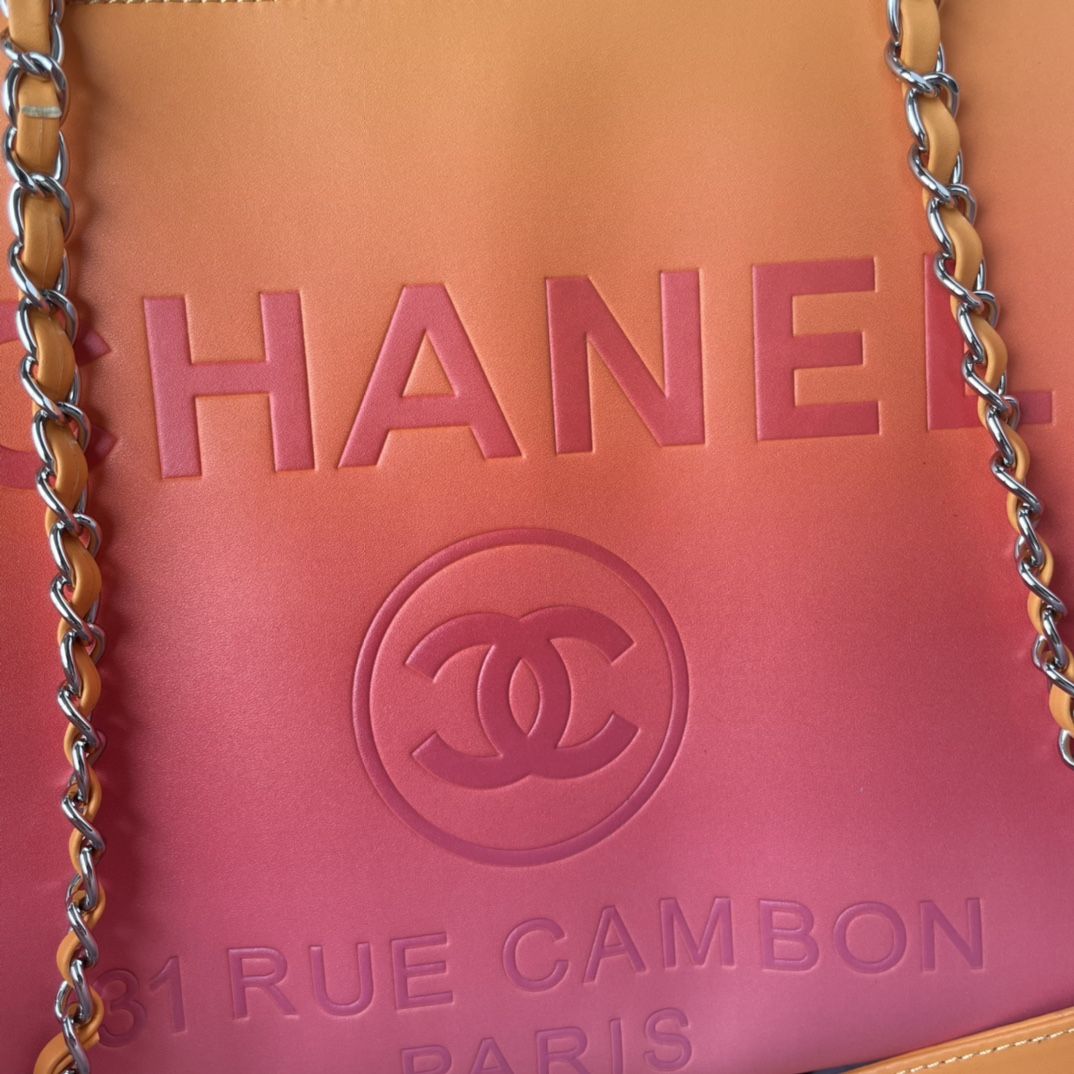 CHANEL Shopping Bag Orange Coral Pink Shaded Calfskin Silver Tone Metal