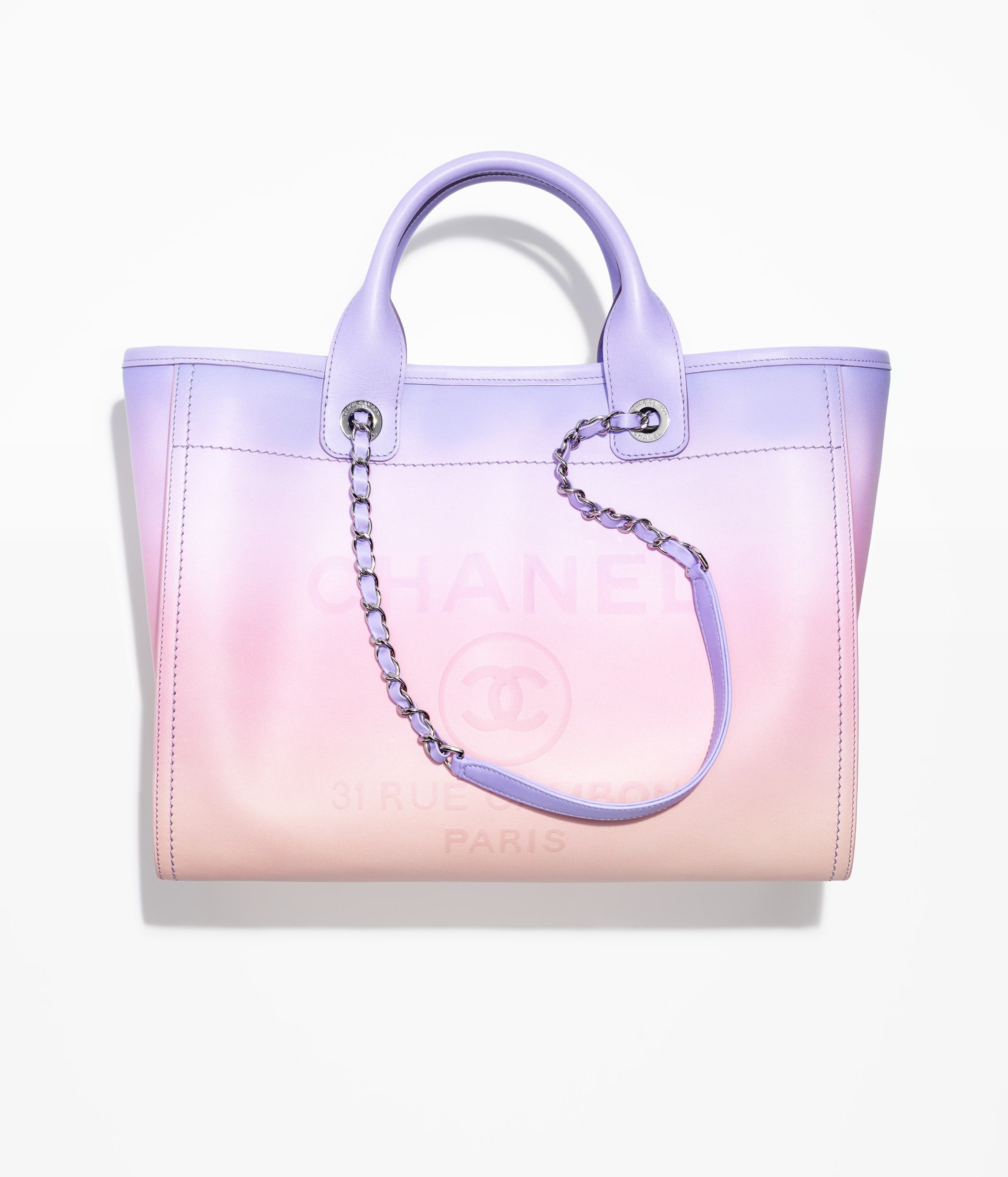 CHANEL Shopping Bag Light Purple Pink Coral Shaded Calfskin Silver Tone Metal