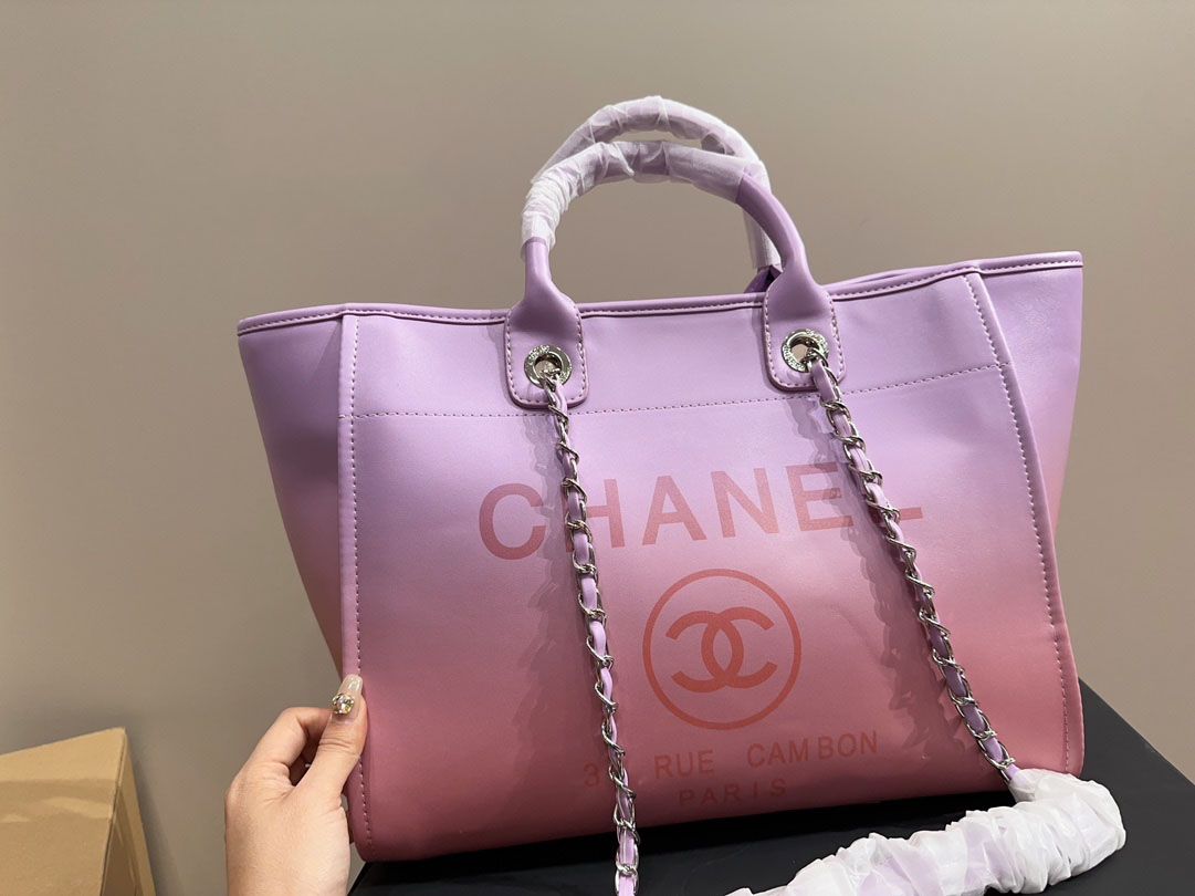 CHANEL Shopping Bag Light Purple Pink Coral Shaded Calfskin Silver Tone Metal