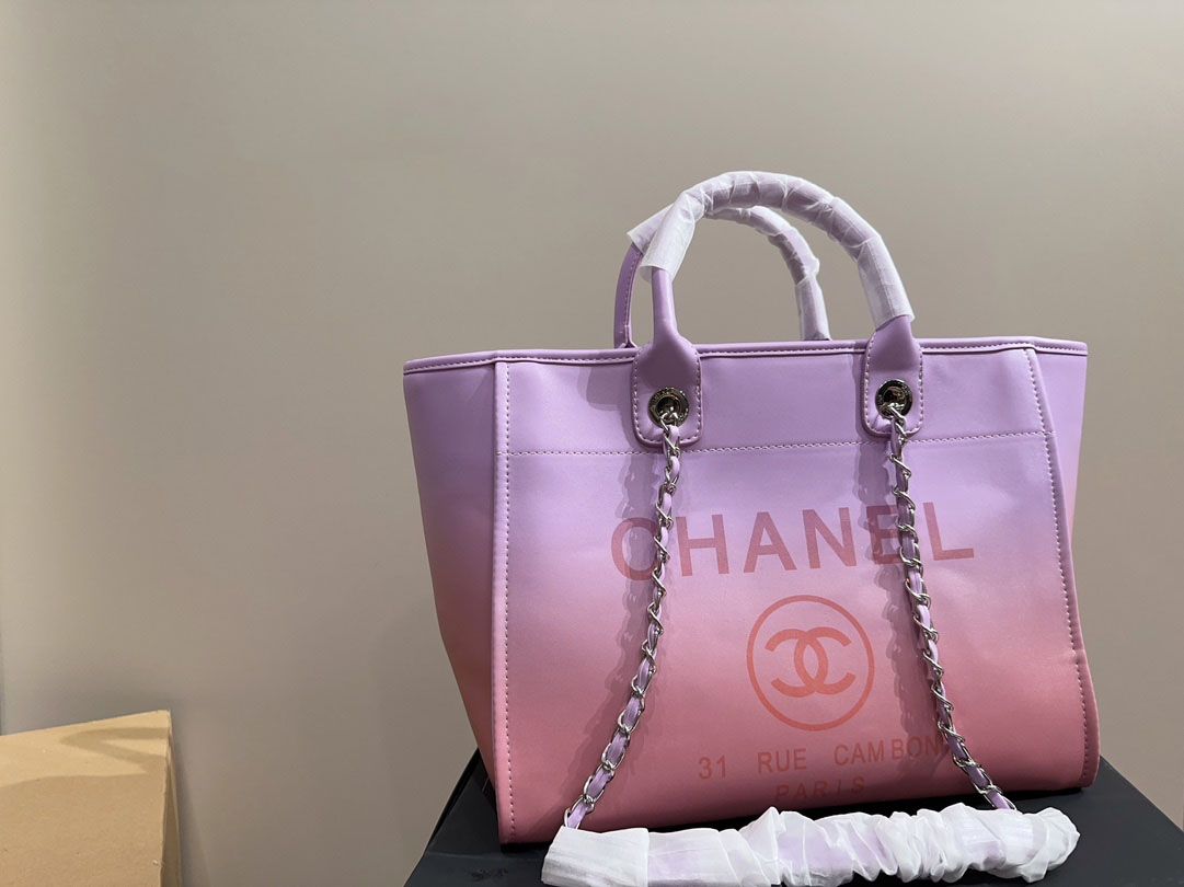 CHANEL Shopping Bag Light Purple Pink Coral Shaded Calfskin Silver Tone Metal