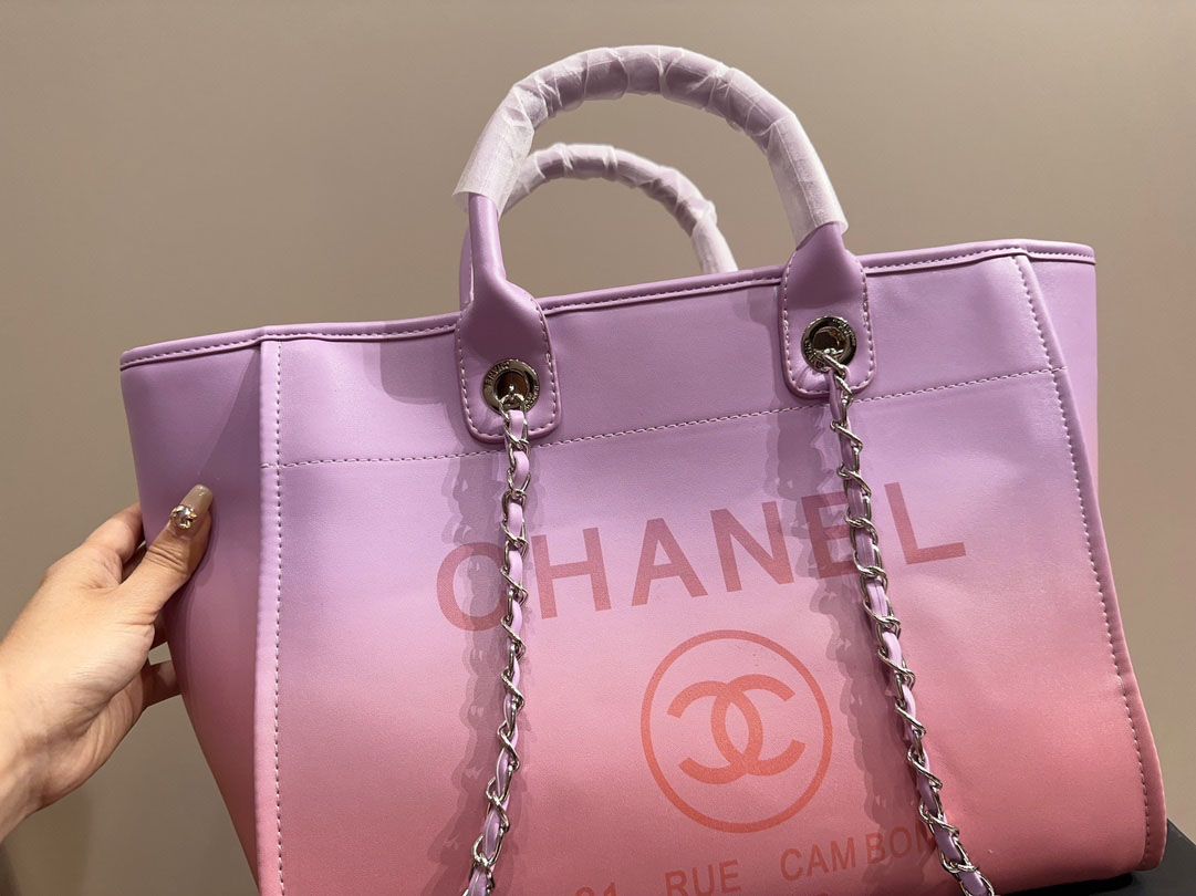 CHANEL Shopping Bag Light Purple Pink Coral Shaded Calfskin Silver Tone Metal