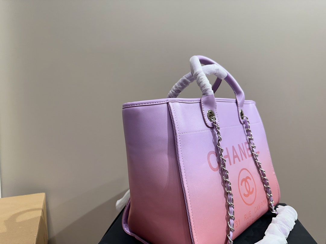 CHANEL Shopping Bag Light Purple Pink Coral Shaded Calfskin Silver Tone Metal