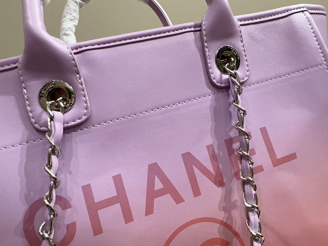 CHANEL Shopping Bag Light Purple Pink Coral Shaded Calfskin Silver Tone Metal